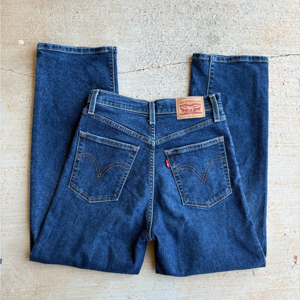 Levi’s Wedgie Straight Blue Jeans Denim Size 27 Dark Medium Wash